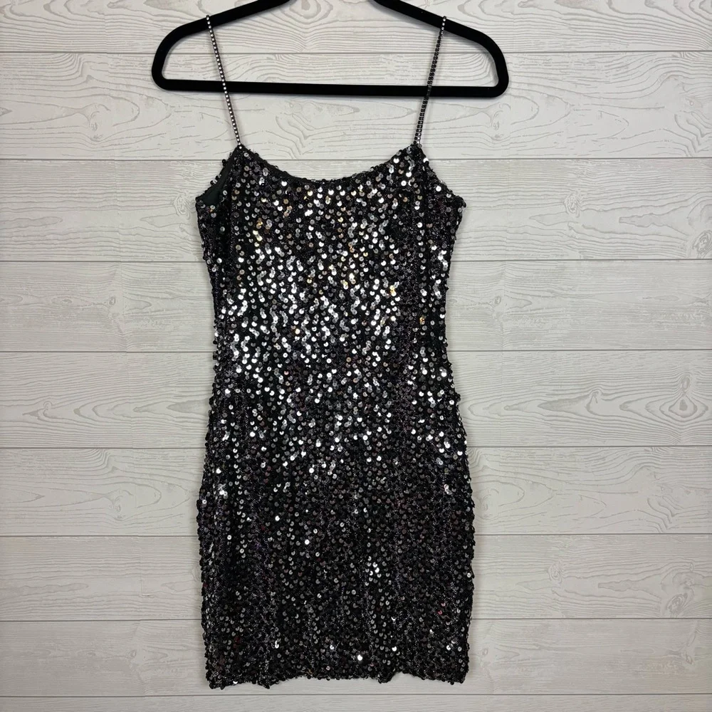 Vintage A La Carte California Made in USA Black Sequin Mini Dress Party Size 5-6 - Picture 6 of 7